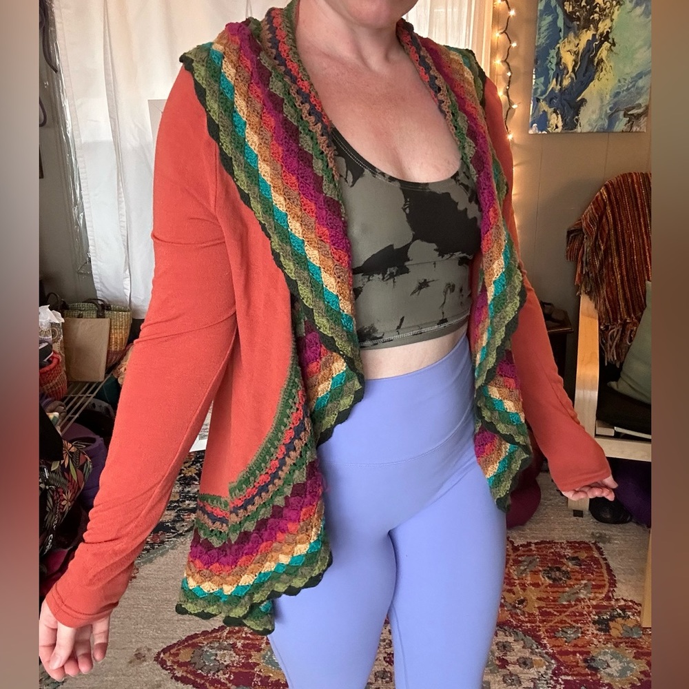 Orange rainbow cardigan sweater medium